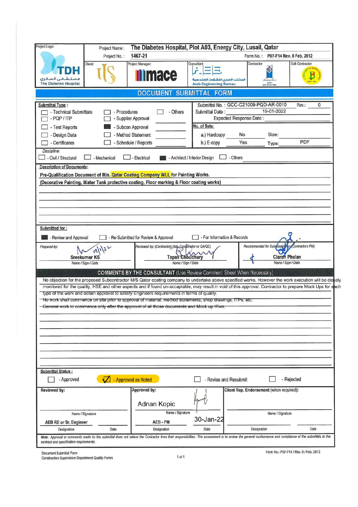 Client – Submittal Approval – Qatar Coating Co. & Suroor Baliyoor